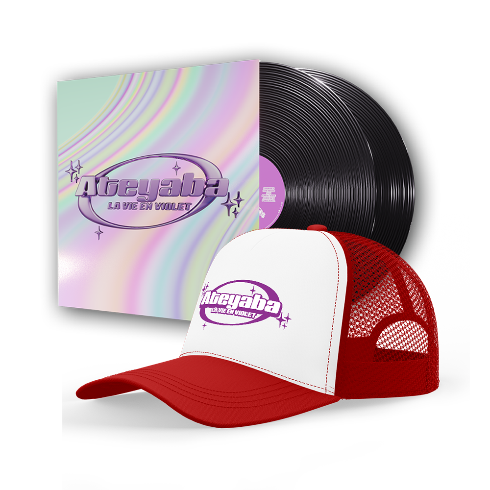 Vinyle irisé + casquette rouge